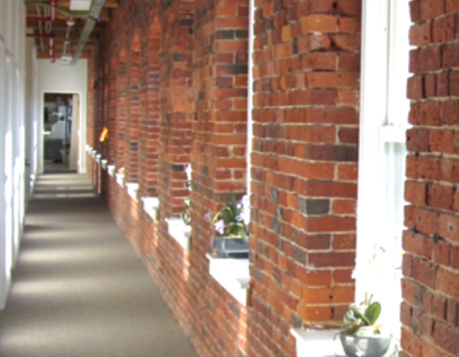 Brick hallway in an office