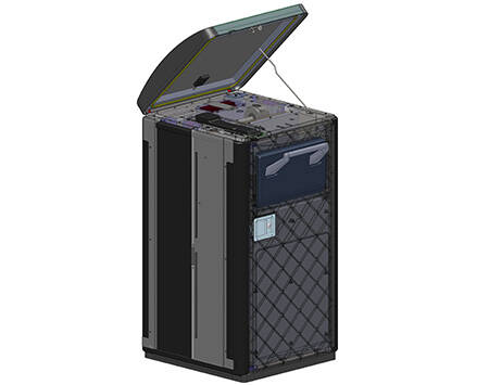 Screenshot of a mechanical layout done in Solidworks. The device is a BigBelly trash can.