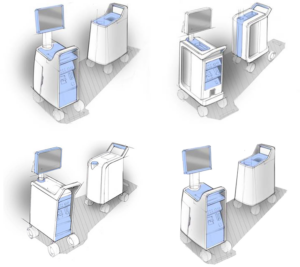 multiple sketches of a medical cart for Teleflex